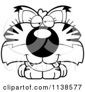 Cartoon Clipart Of An Outlined Cute Drunk Bobcat Cub Black And White Vector Coloring Page