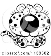 Cartoon Clipart Of An Outlined Cute Sitting Leopard Cub Black And White Vector Coloring Page
