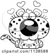 Cartoon Clipart Of An Outlined Cute Amorous Leopard Cub Black And White Vector Coloring Page