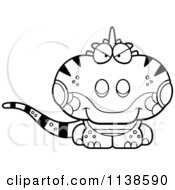 Cartoon Clipart Of An Outlined Cute Sly Iguana Lizard Black And White Vector Coloring Page