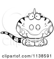Cartoon Clipart Of An Outlined Cute Iguana Lizard Black And White Vector Coloring Page