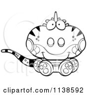 Cartoon Clipart Of An Outlined Cute Sitting Iguana Lizard Black And White Vector Coloring Page