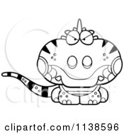 Cartoon Clipart Of An Outlined Cute Mad Iguana Lizard Black And White Vector Coloring Page