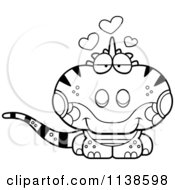 Cartoon Clipart Of An Outlined Cute Amorous Iguana Lizard Black And White Vector Coloring Page