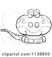 Cartoon Clipart Of An Outlined Cute Sly Gecko Lizard Black And White Vector Coloring Page