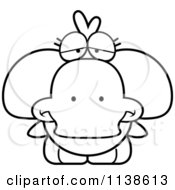 Cartoon Clipart Of An Outlined Cute Depressed Duck Black And White Vector Coloring Page by Cory Thoman