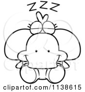Cartoon Clipart Of An Outlined Cute Sleeping Duck Black And White Vector Coloring Page
