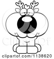 Cartoon Clipart Of An Outlined Cute Depressed Deer Fawn Black And White Vector Coloring Page