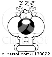 Cartoon Clipart Of An Outlined Cute Sleeping Deer Fawn Black And White Vector Coloring Page