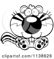Cartoon Clipart Of An Outlined Cute Chipmunk Sitting Black And White Vector Coloring Page