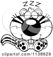 Cartoon Clipart Of An Outlined Cute Sleeping Chipmunk Black And White Vector Coloring Page