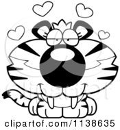 Cartoon Clipart Of An Outlined Cute Amorous Tiger Cub Black And White Vector Coloring Page