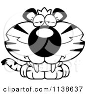 Cartoon Clipart Of An Outlined Cute Depressed Tiger Cub Black And White Vector Coloring Page