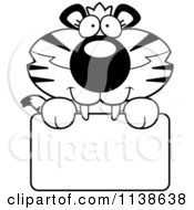 Poster, Art Print Of Outlined Cute Happy Tiger Cub Over A Sign