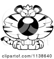 Cartoon Clipart Of An Outlined Cute Sly Tiger Cub Black And White Vector Coloring Page