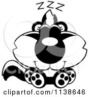 Cartoon Clipart Of An Outlined Cute Sleeping Baby Skunk Black And White Vector Coloring Page