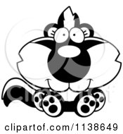 Cartoon Clipart Of An Outlined Cute Sitting Baby Skunk Black And White Vector Coloring Page