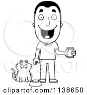 Poster, Art Print Of Outlined Happy Man Feeding His Cat