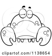 Cartoon Clipart Of A Black And White Depressed Crab Vector Outlined Coloring Page
