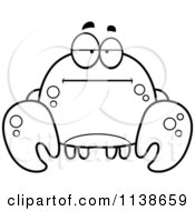 Cartoon Clipart Of A Black And White Bored Crab Vector Outlined Coloring Page