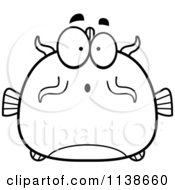 Cartoon Clipart Of A Black And White Surprised Catfish Vector Outlined Coloring Page