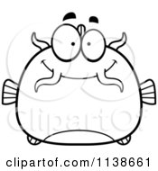 Cartoon Clipart Of A Black And White Happy Catfish Vector Outlined Coloring Page