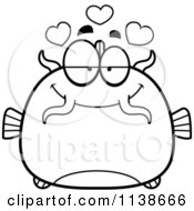 Cartoon Clipart Of A Black And White Catfish In Love Vector Outlined Coloring Page