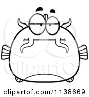 Cartoon Clipart Of A Black And White Bored Catfish Vector Outlined Coloring Page