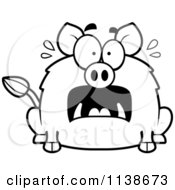 Cartoon Clipart Of A Black And White Frightened Boar Vector Outlined Coloring Page