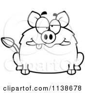 Cartoon Clipart Of A Black And White Drunk Boar Vector Outlined Coloring Page
