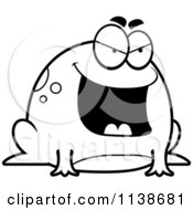Cartoon Clipart Of A Black And White Chubby Evil Mean Frog Vector Outlined Coloring Page