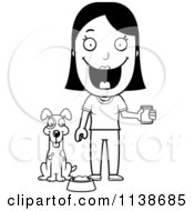 Poster, Art Print Of Black And White Happy Woman Feeding Her Dog