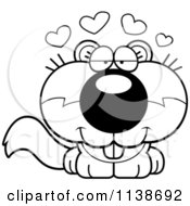 Cartoon Clipart Of A Black And White Cute Amorous Baby Squirrel Vector Outlined Coloring Page