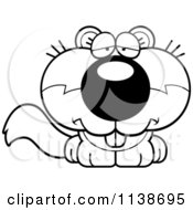 Cartoon Clipart Of A Black And White Cute Depressed Baby Squirrel Vector Outlined Coloring Page