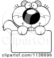 Poster, Art Print Of Black And White Cute Happy Baby Squirrel Over A Sign