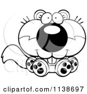 Cartoon Clipart Of A Black And White Cute Sitting Baby Squirrel Vector Outlined Coloring Page