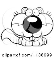 Cartoon Clipart Of A Black And White Cute Happy Baby Squirrel Vector Outlined Coloring Page