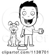 Poster, Art Print Of Black And White Happy Boy Feeding His Dog