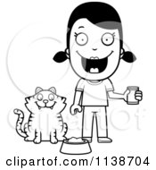 Poster, Art Print Of Black And White Happy Girl Feeding Her Cat