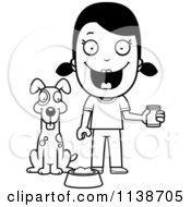 Poster, Art Print Of Black And White Happy Girl Feeding Her Dog