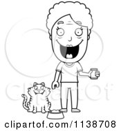 Poster, Art Print Of Black And White Happy Senior Woman Feeding Her Cat
