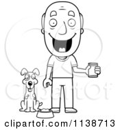 Poster, Art Print Of Black And White Happy Senior Man Feeding His Dog