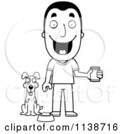 Poster, Art Print Of Black And White Happy Man Feeding His Dog