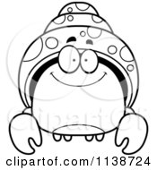 Cartoon Clipart Of A Black And White Smiling Hermit Crab Vector Outlined Coloring Page by Cory Thoman