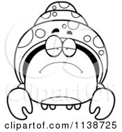 Cartoon Clipart Of A Black And White Depressed Hermit Crab Vector Outlined Coloring Page by Cory Thoman
