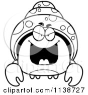 Cartoon Clipart Of A Black And White Sly Hermit Crab Vector Outlined Coloring Page by Cory Thoman