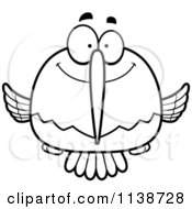 Cartoon Clipart Of A Black And White Happy Hummingbird Vector Outlined Coloring Page