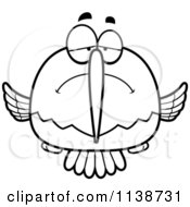 Cartoon Clipart Of A Black And White Depressed Sad Hummingbird Vector Outlined Coloring Page