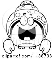 Cartoon Clipart Of A Black And White Excited Hermit Crab Vector Outlined Coloring Page by Cory Thoman