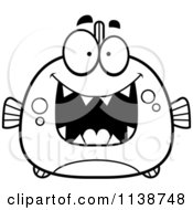 Cartoon Clipart Of A Black And White Excited Piranha Fish Vector Outlined Coloring Page